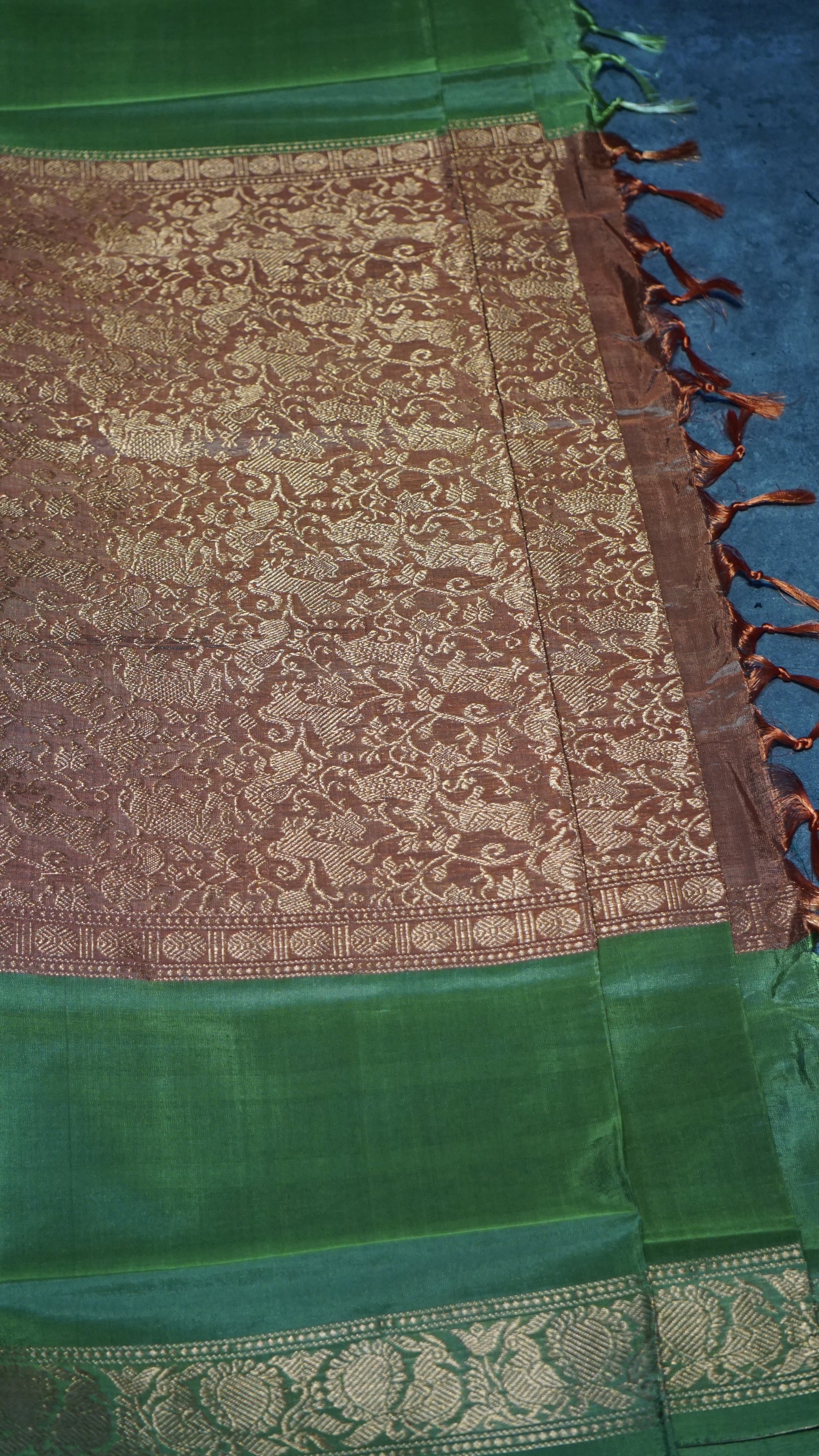 Vazhai Naaru Pattu Saree Vanasingaram Orange - Green