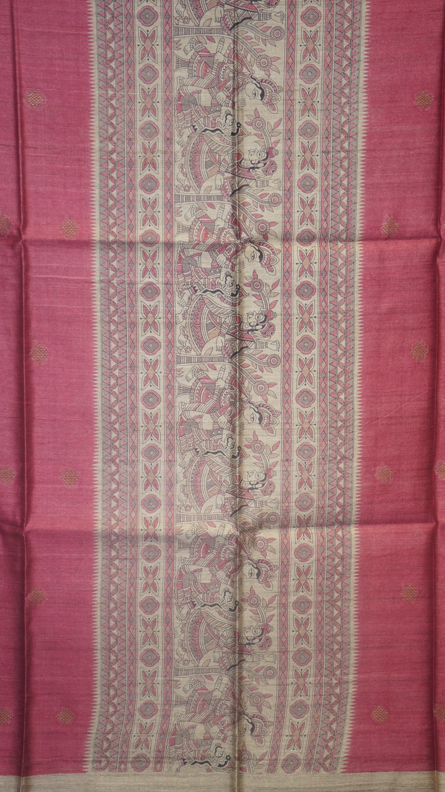 Pure Tussar Saree - Dark Pink