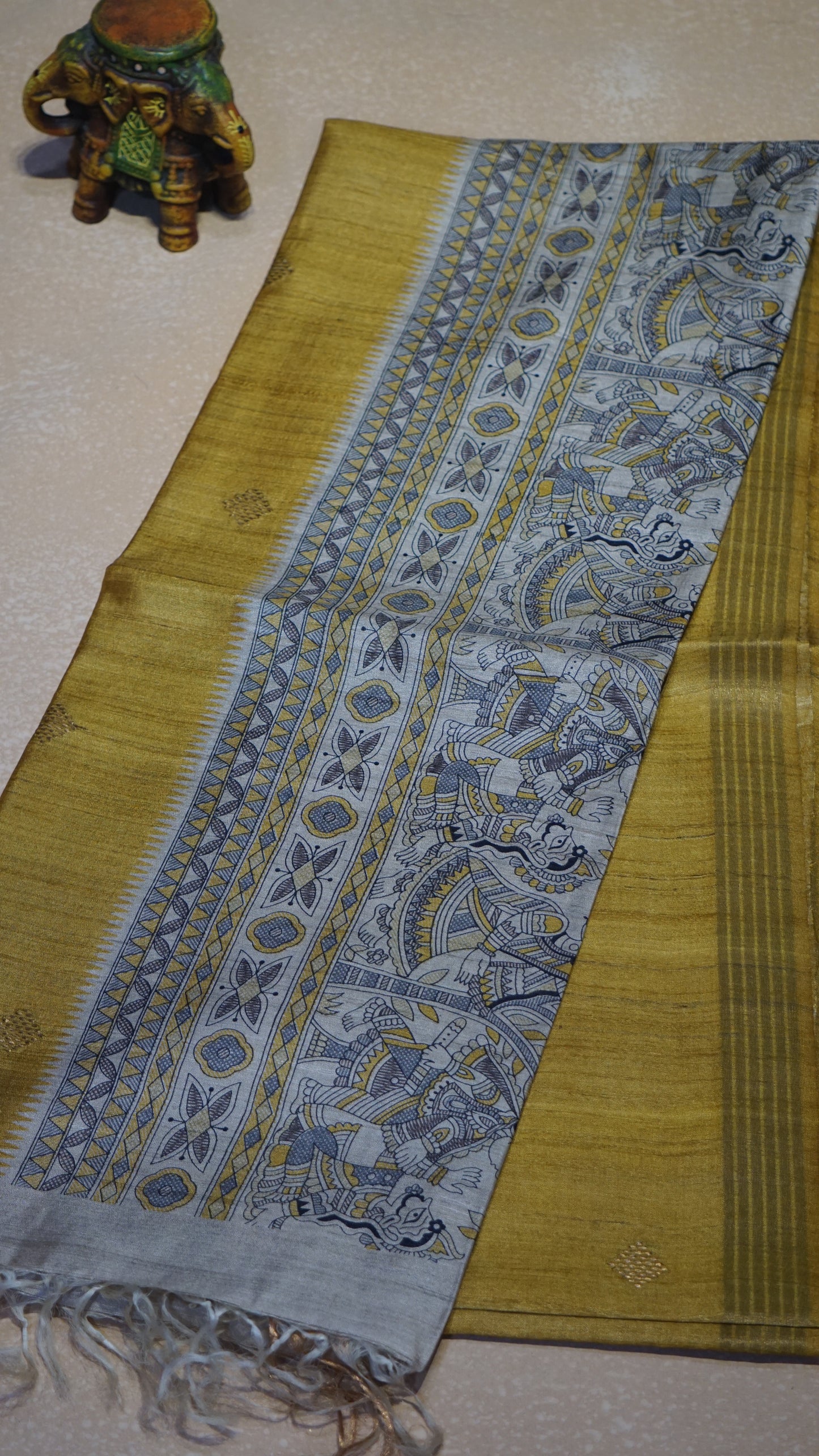Pure Tussar Saree - Mustard Yellow