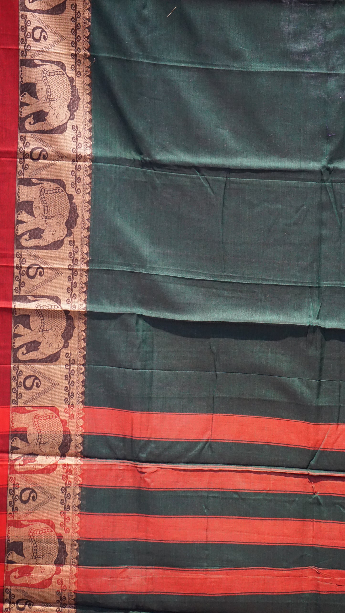 Narayanapet Cotton Saree Elephant Border Green