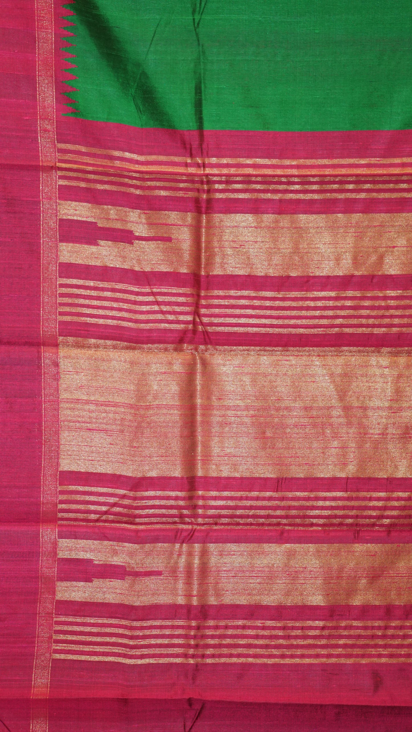Pure Dupion Silk Saree - Parrot Green With Purple