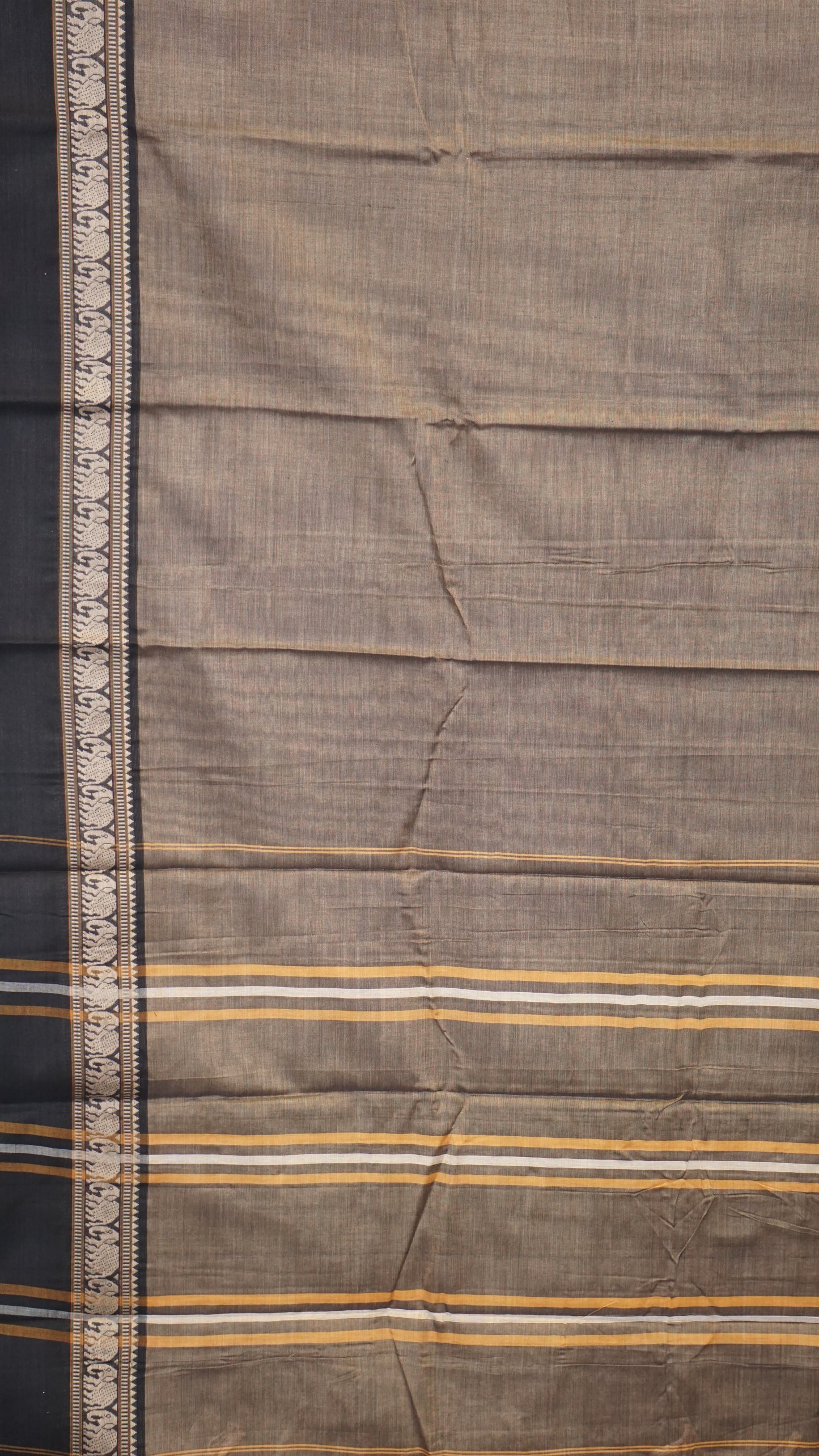 Narayanapet Cotton Saree Elephant Border Grey