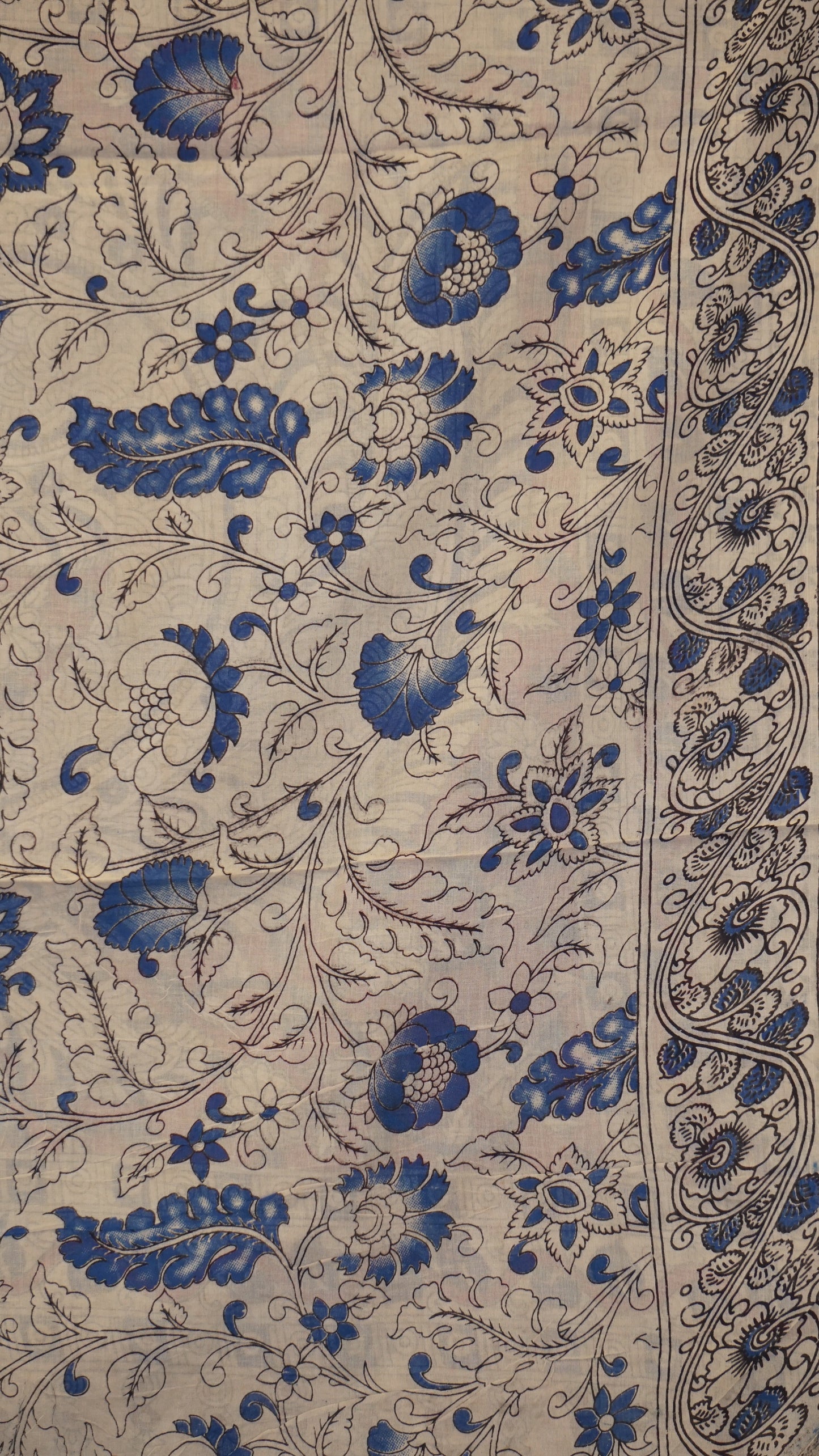 Kalamkari Saree Cotton - Beige With Magenta Border
