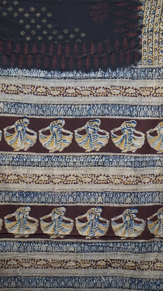 Kalamkari Saree Silk - Black With Brown Border