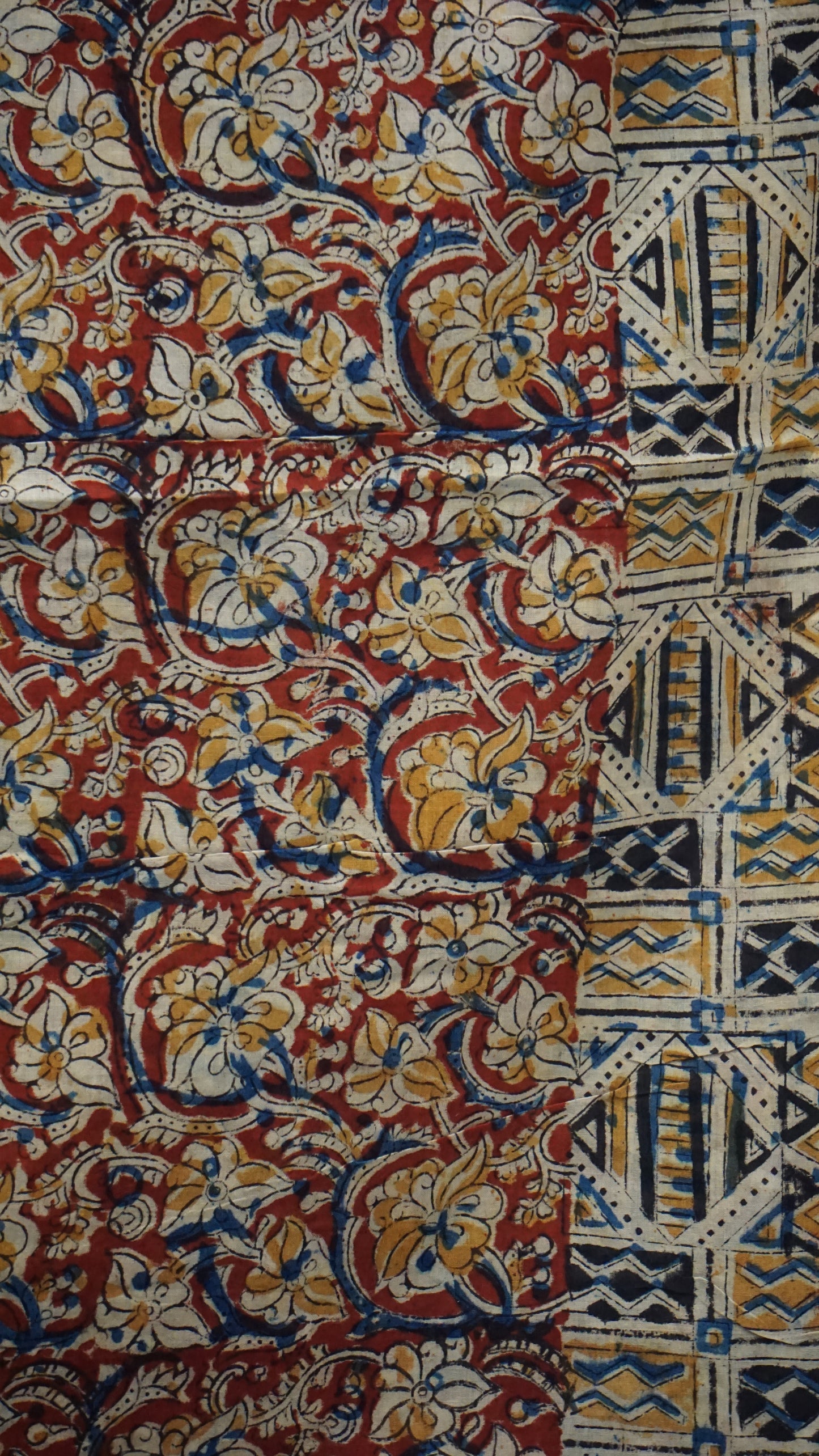 Kalamkari Saree Silk - Navy Blue With Maroon Border