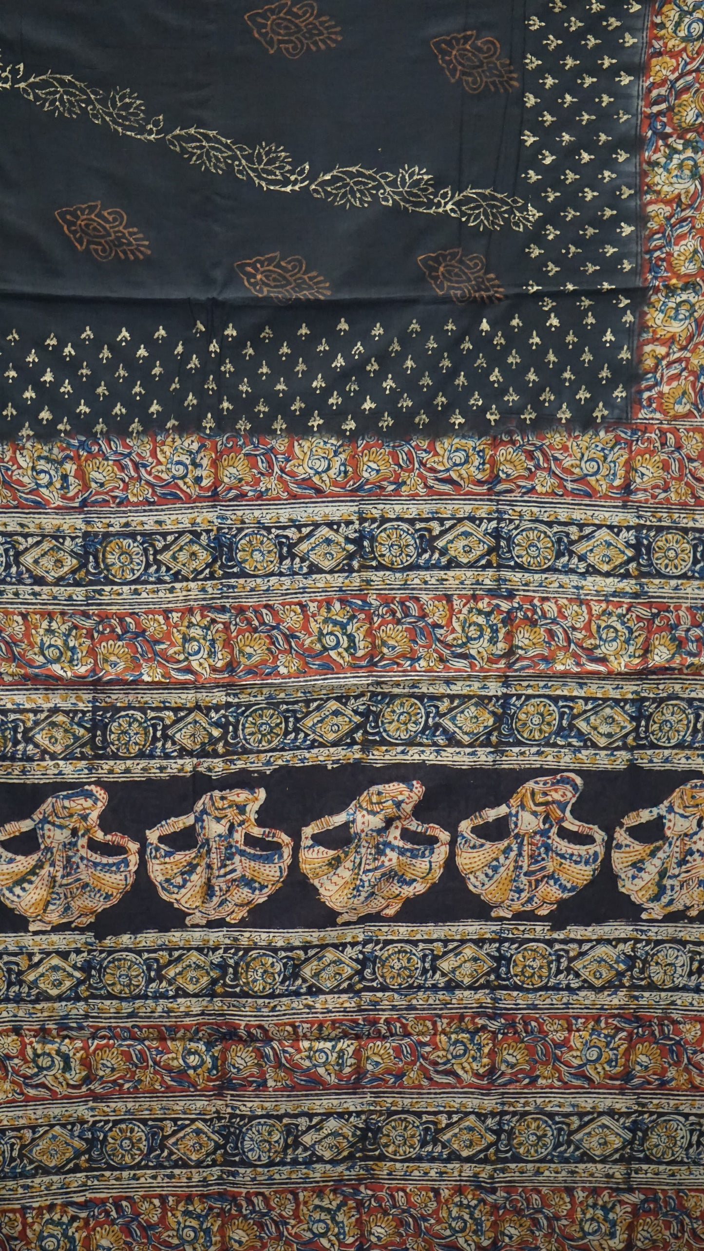 Kalamkari Saree Silk - Black With Maroon Border