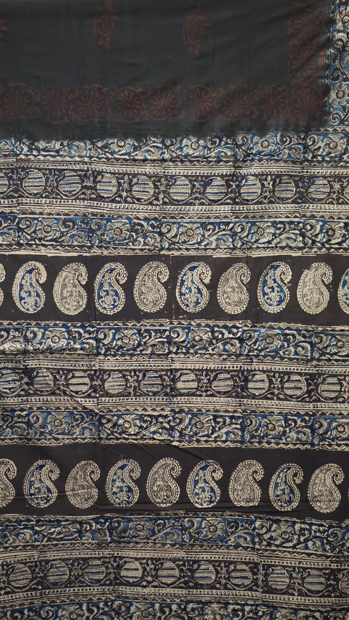 Kalamkari Saree Silk - Black With Blue Border