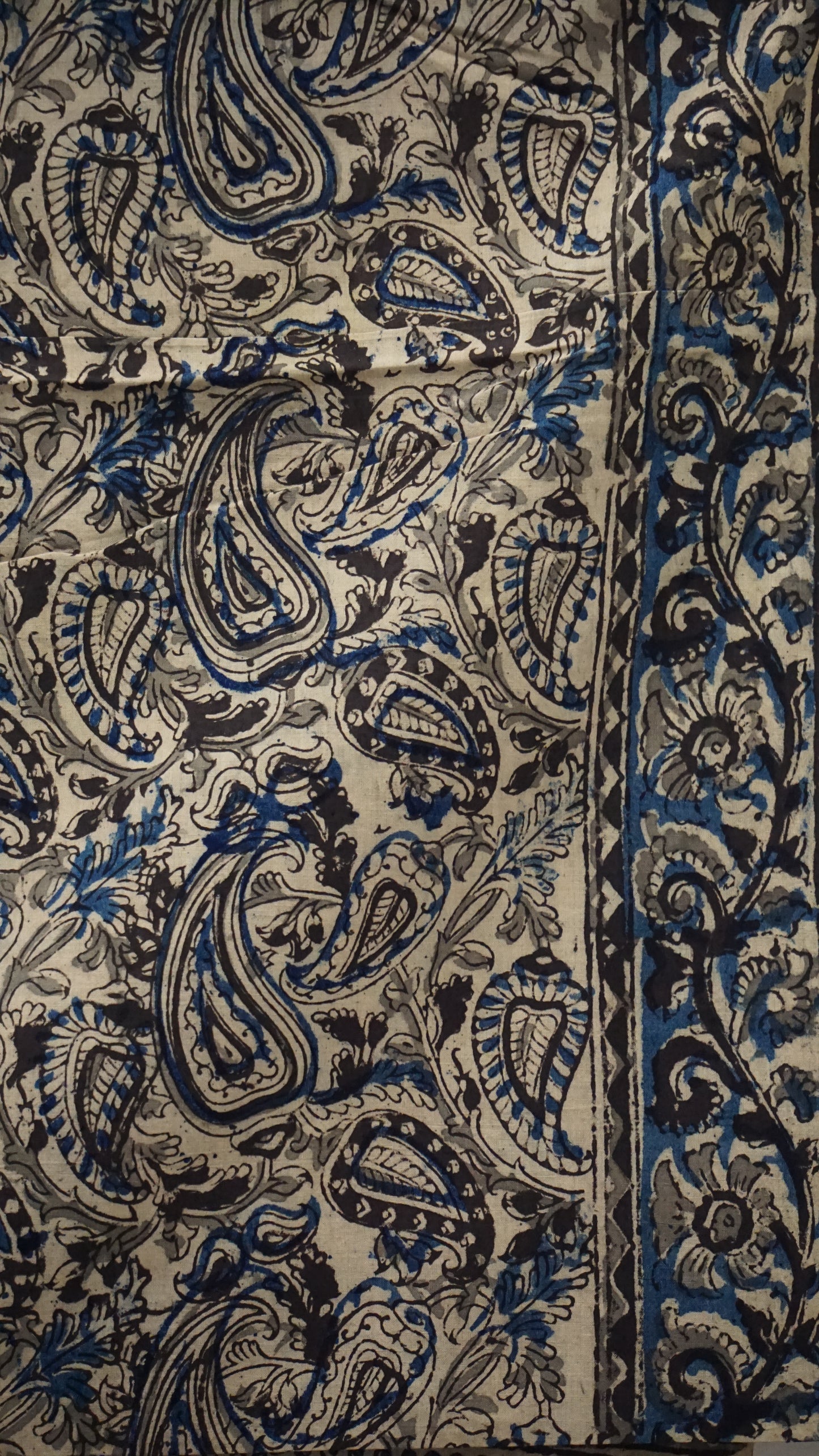 Kalamkari Saree Silk - Black With Blue Border