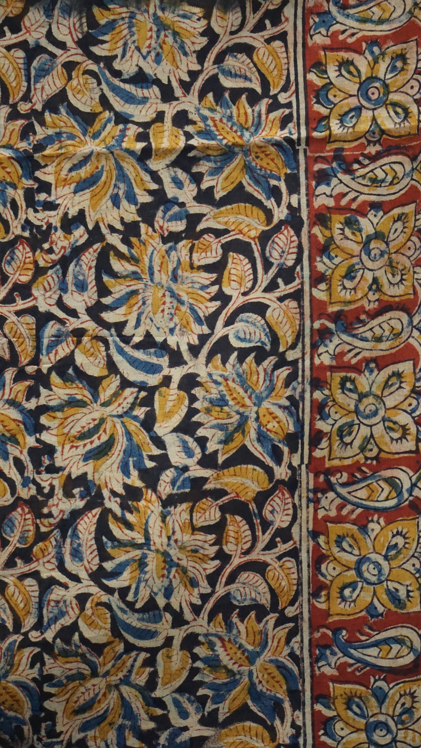 Kalamkari Saree Silk - Black With Maroon Border