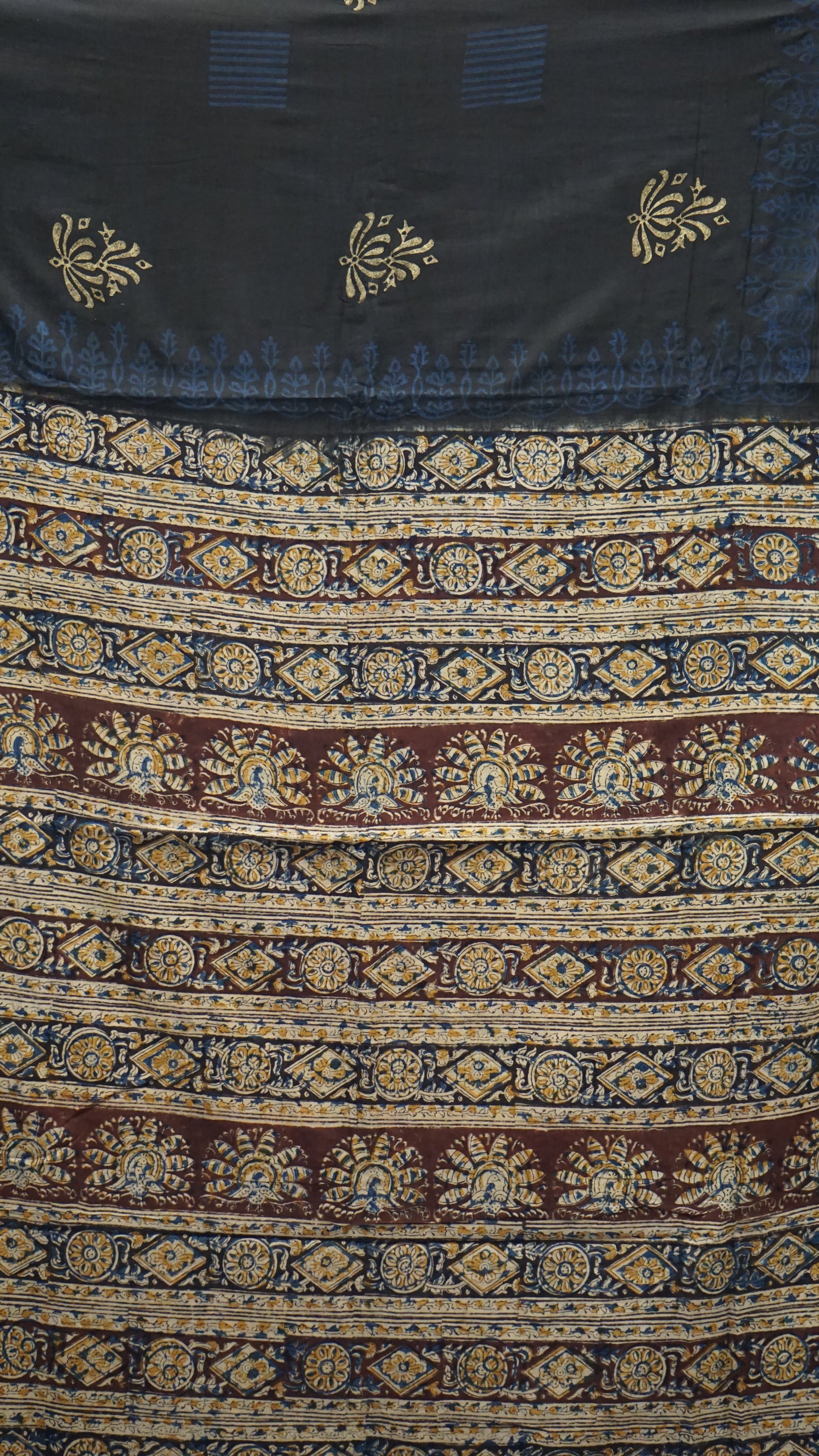Kalamkari Saree Silk - Black With Brown Design