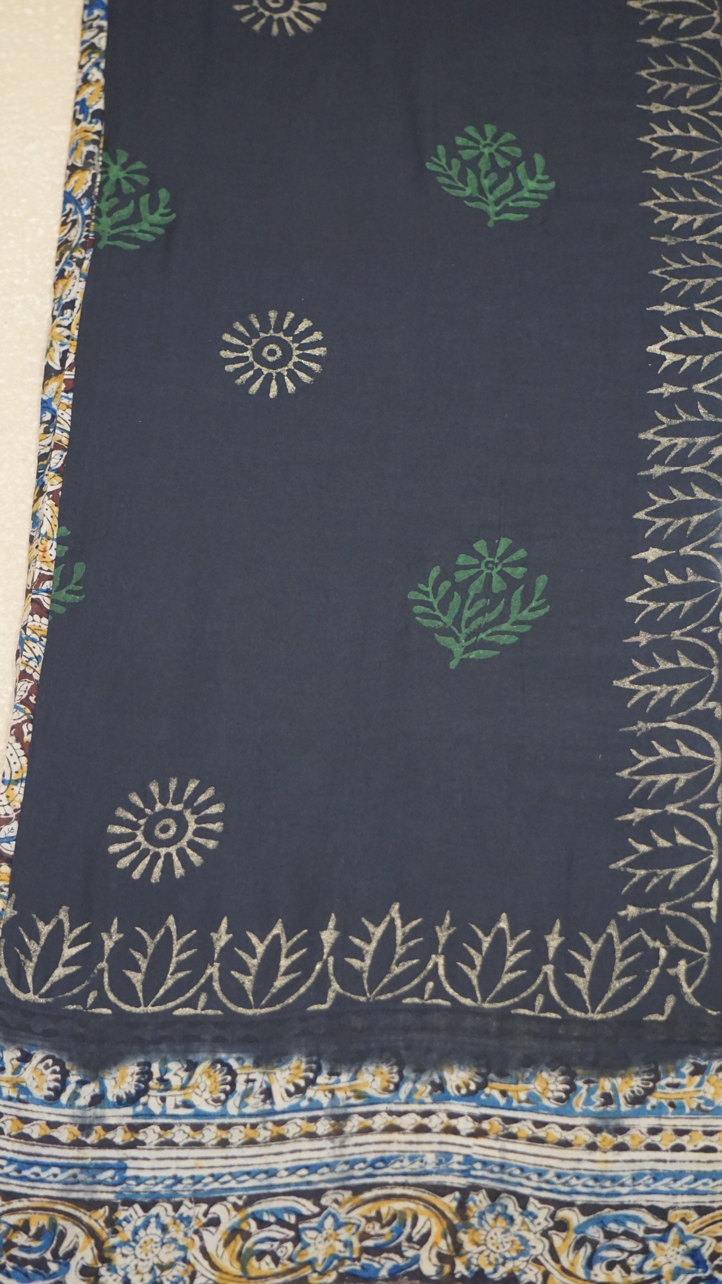 Kalamkari Saree Silk - Black With Brown Border
