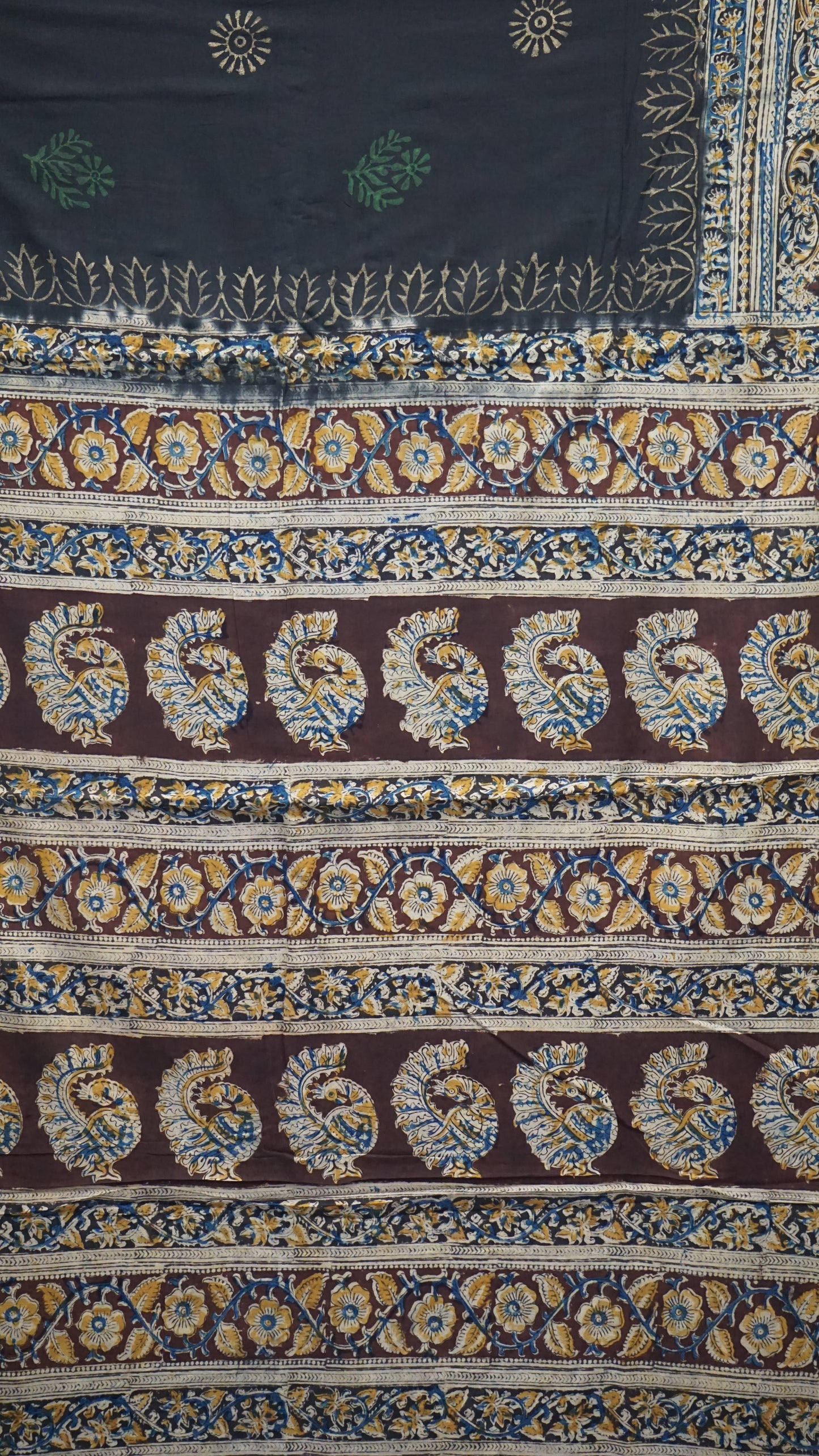 Kalamkari Saree Silk - Black With Brown Border