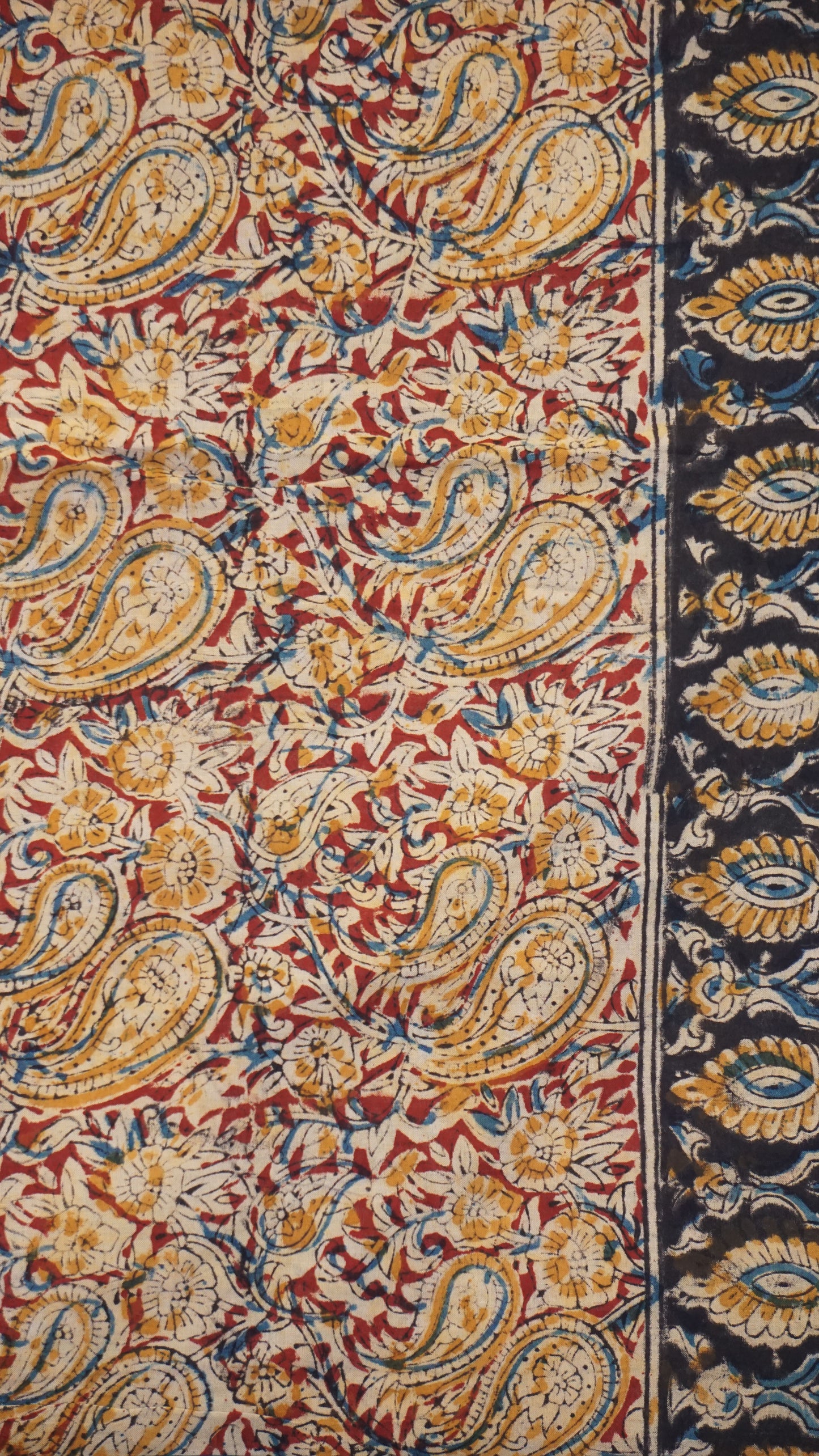 Kalamkari Saree Silk - Teal Blue With Maroon Border