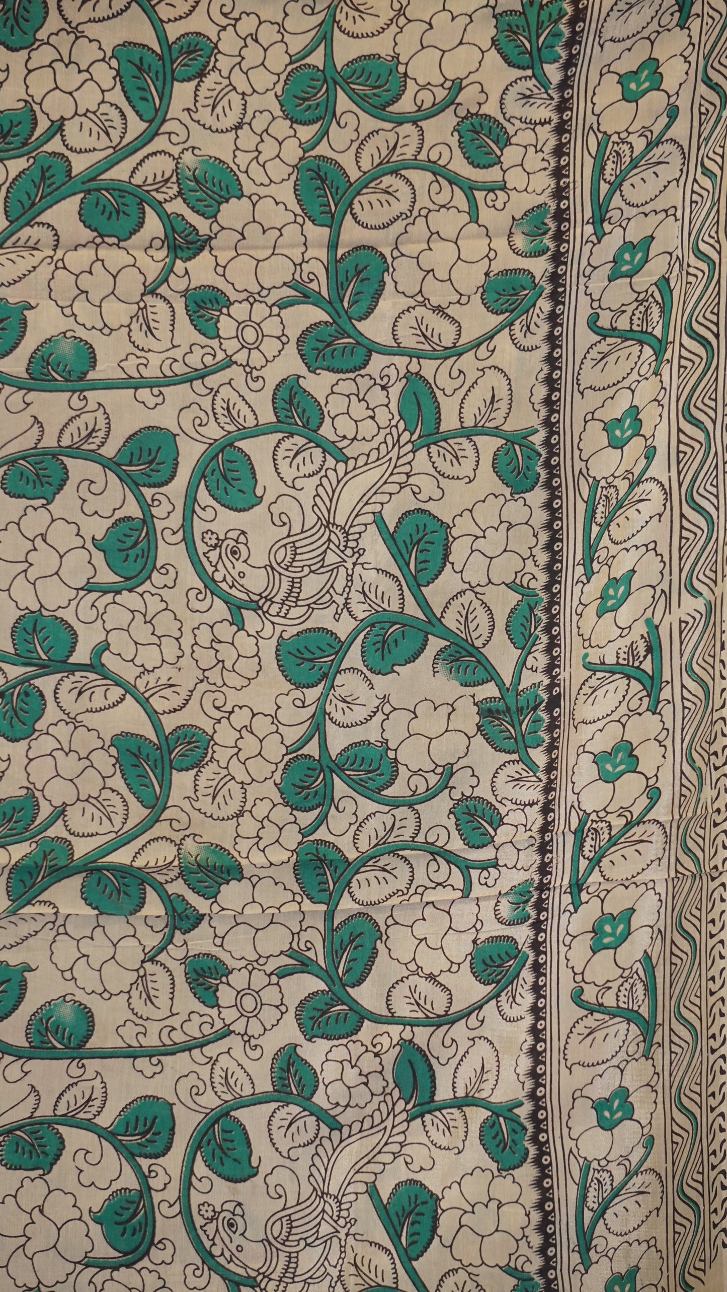 Kalamkari Saree Silk - Beige With Magenta Border