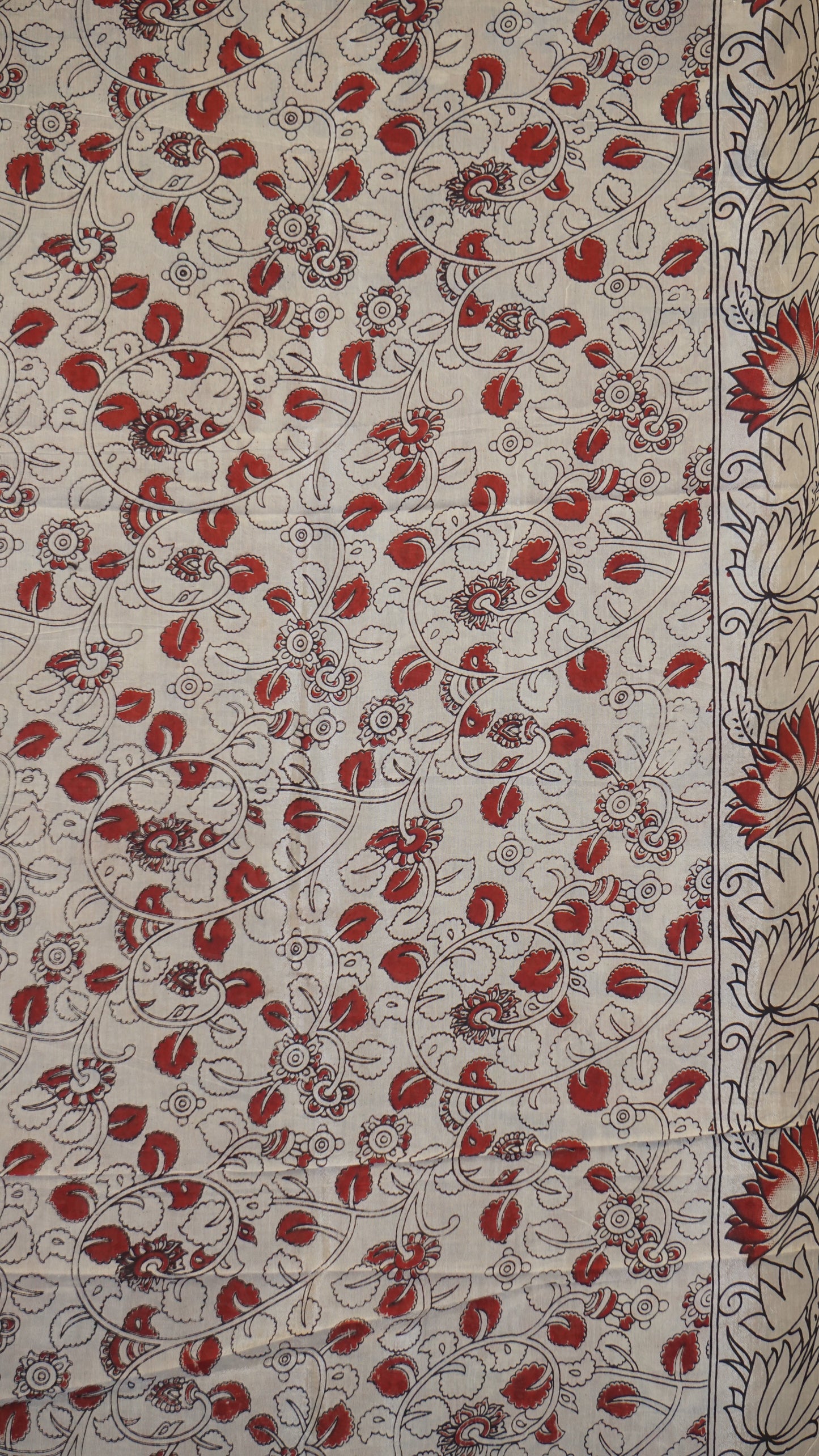 Kalamkari Saree Silk - Blue With Beige Border