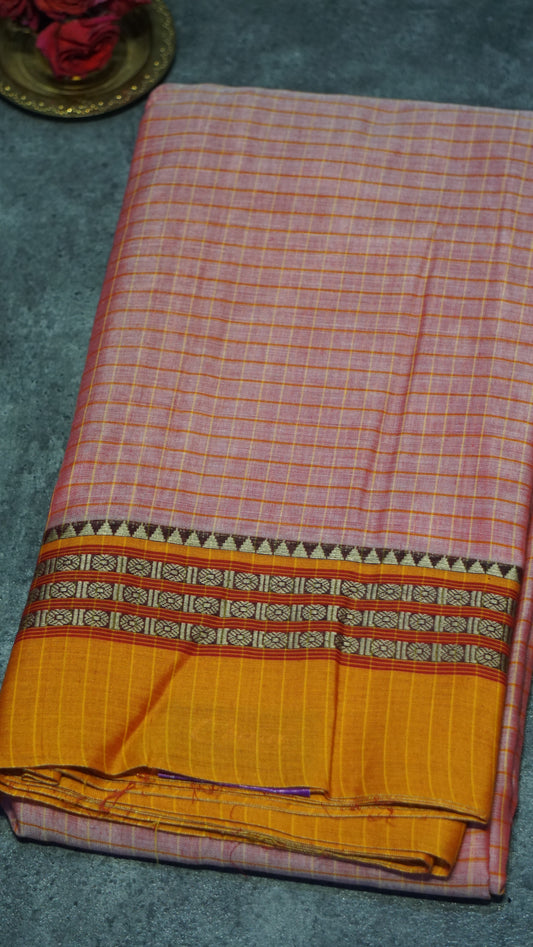 Narayanapet Cotton Saree Rutraksh Design Checks Onion Pink