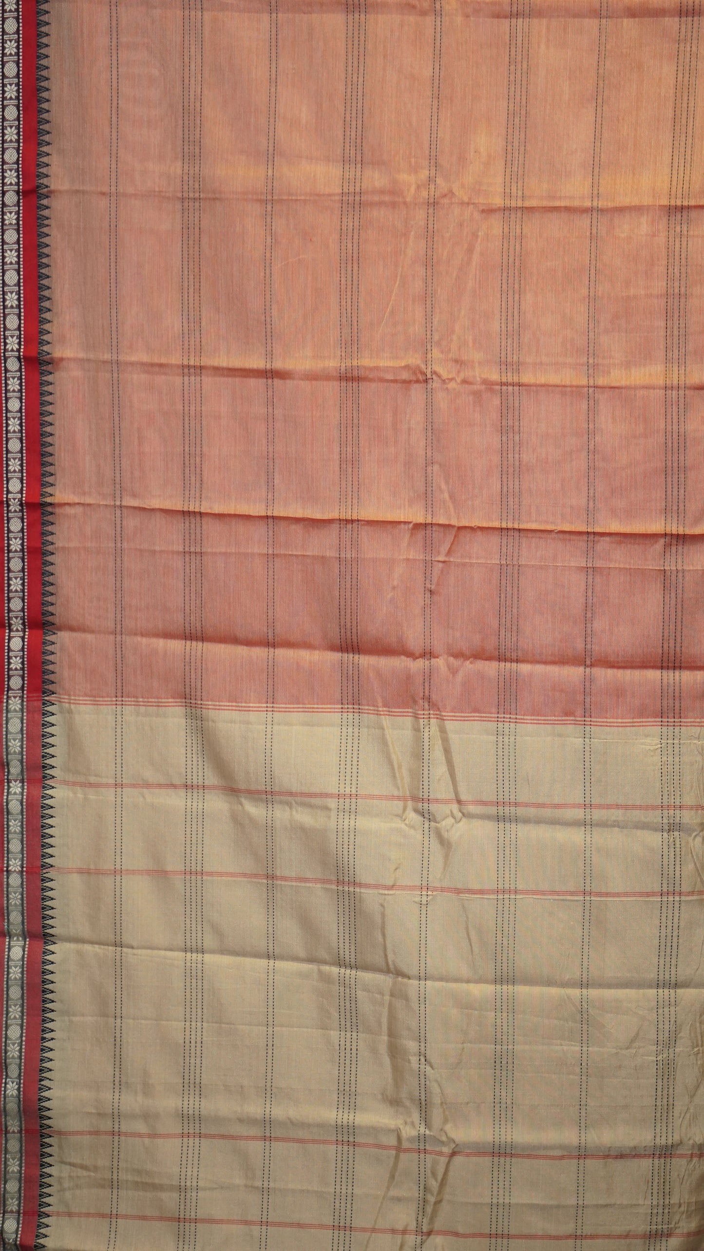 Narayanapet Cotton Saree Peach - Red
