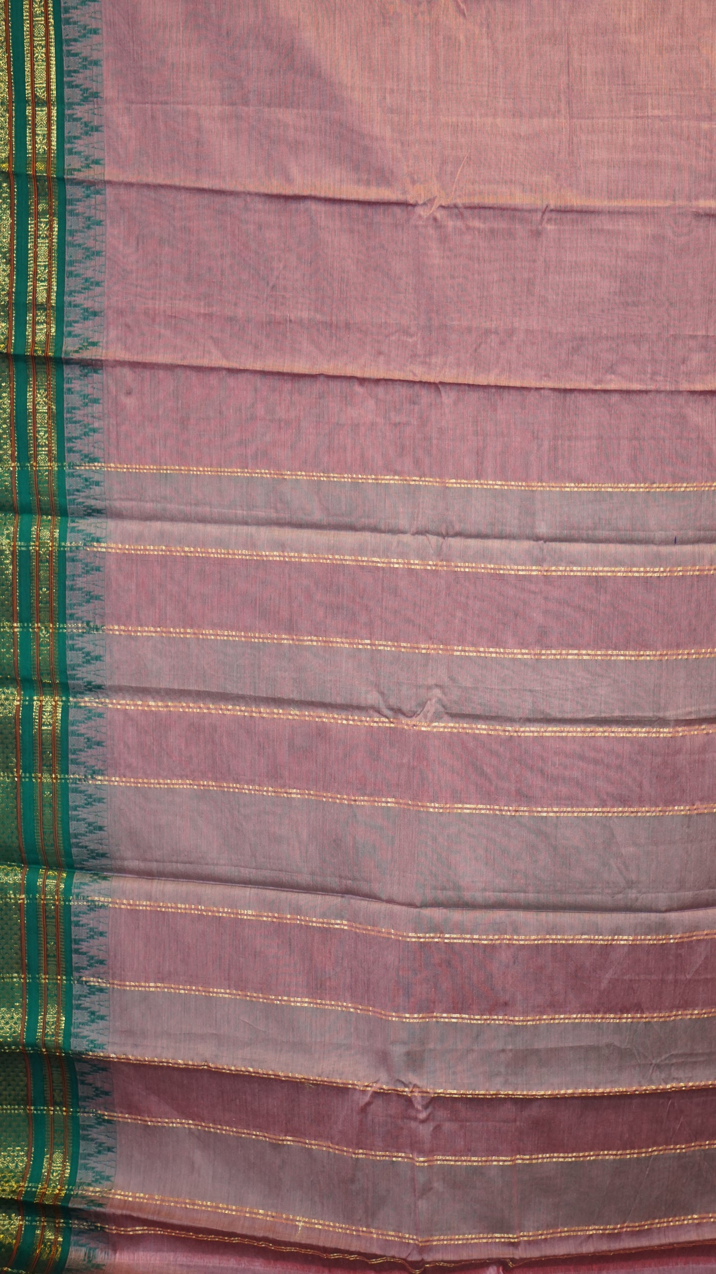 Narayanapet Cotton Saree Onion Pink - Green