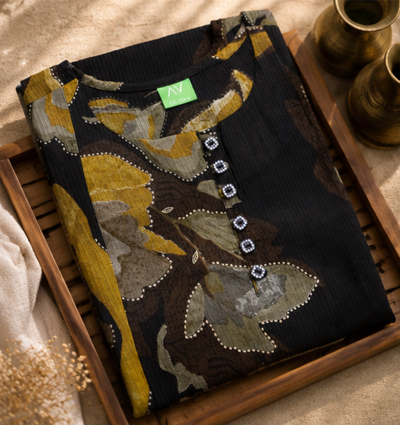 Kurti - Coffee Brown Button Pattern