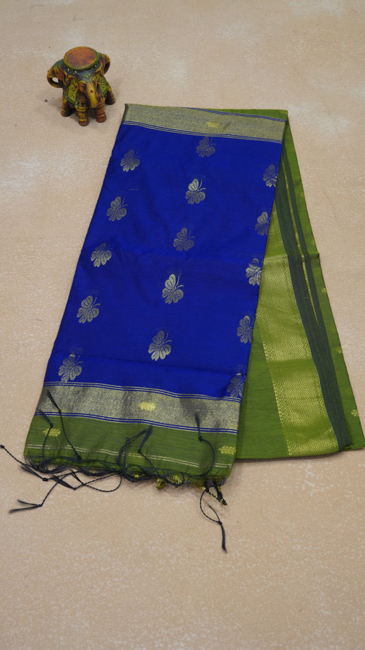 Maheswari Cotton Saree Butterfly Print- Green