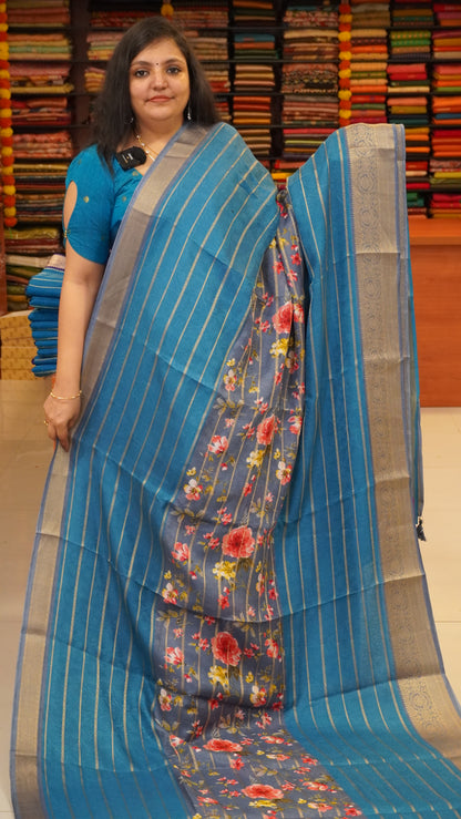 Art Mysore Silk Saree Blue to Grey