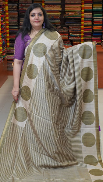 Gicha Tussar Saree Vertical Lines Green