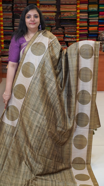 Gicha Tussar Saree Self Print Green