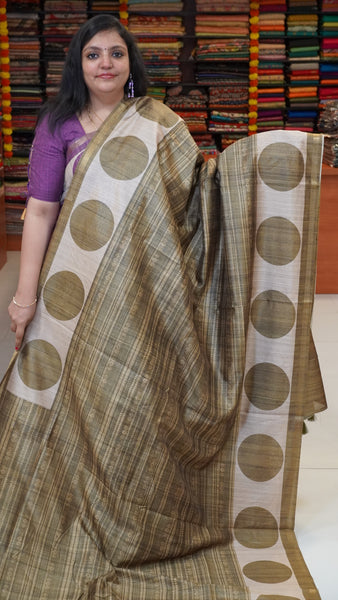 Gicha Tussar Saree Self Print Green