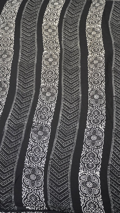 Mul Mul Cotton Saree Black Floral