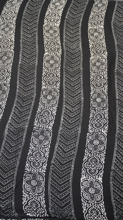 Mul Mul Cotton Saree Black Floral
