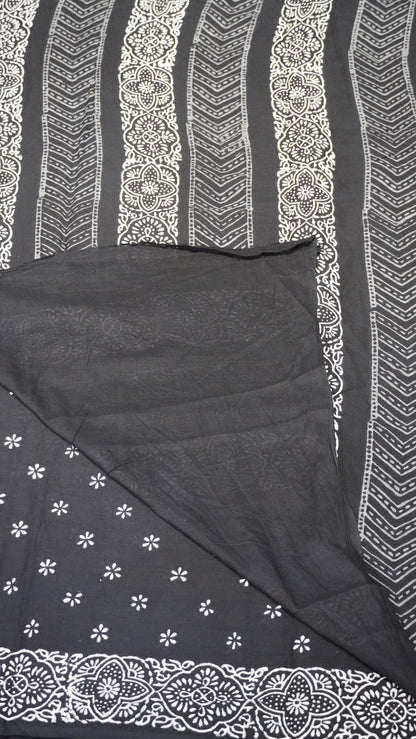Mul Mul Cotton Saree Black Floral