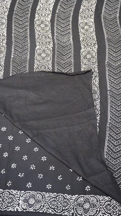 Mul Mul Cotton Saree Black Floral