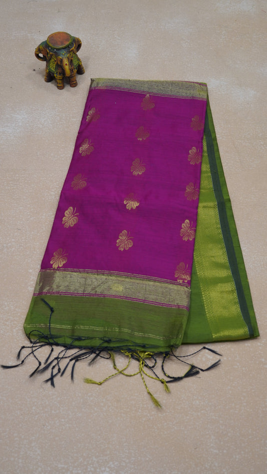 Maheswari Cotton Saree Butterfly Print- Light Green