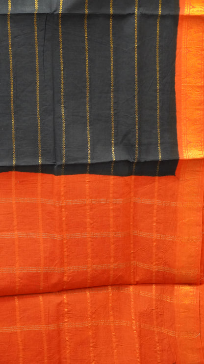 Sungudi Cotton Saree Checks Veldhari- Black