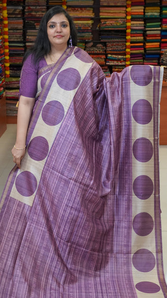 Gicha Tussar Saree Self Print Purple