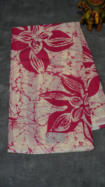 Mul Mul Cotton Saree Half White to Pink