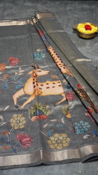 Chanderi Tissue Aplique Work Grey