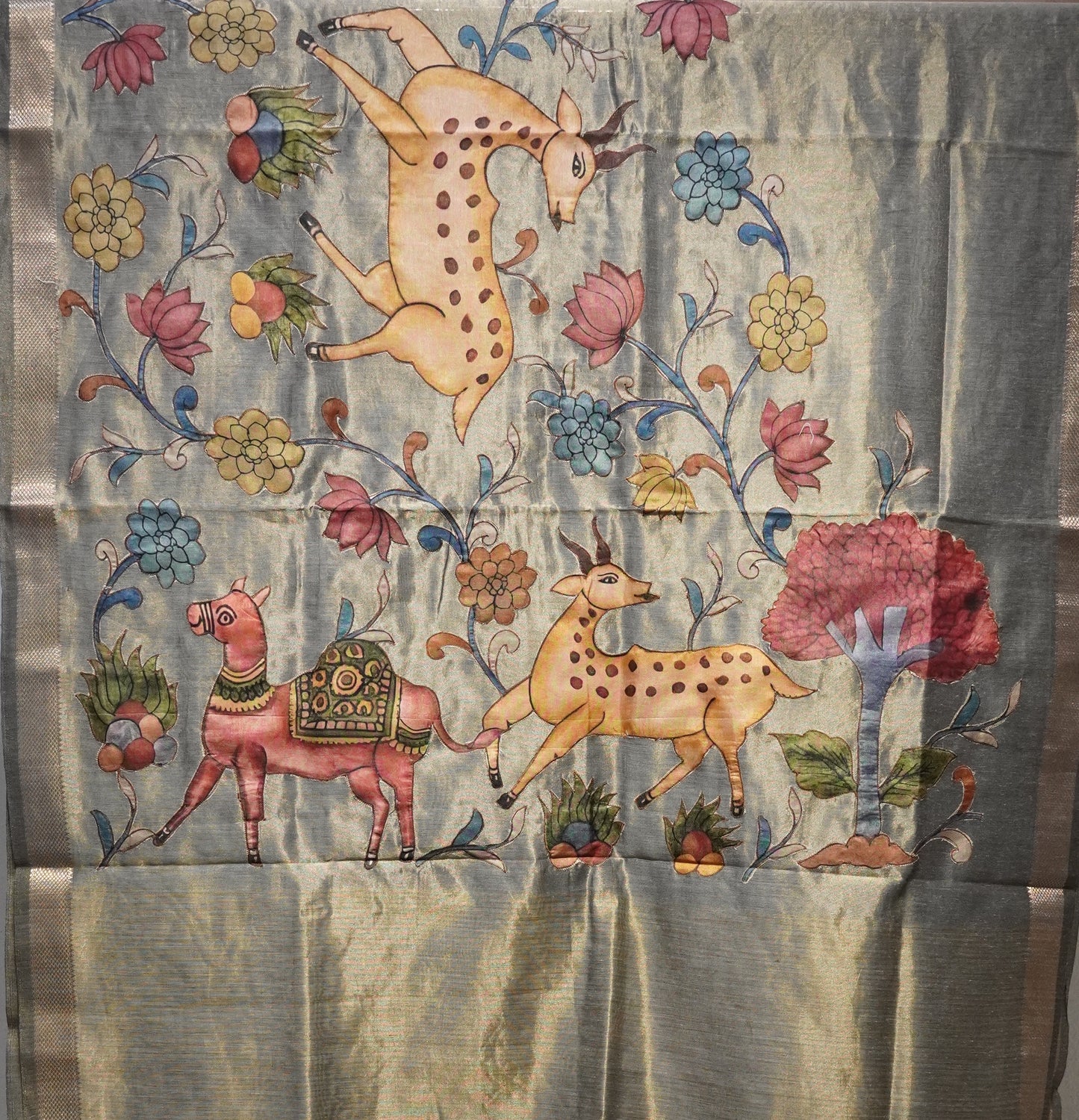 Chanderi Tissue Aplique Work Grey