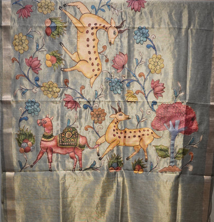 Chanderi Tissue Aplique Work Grey