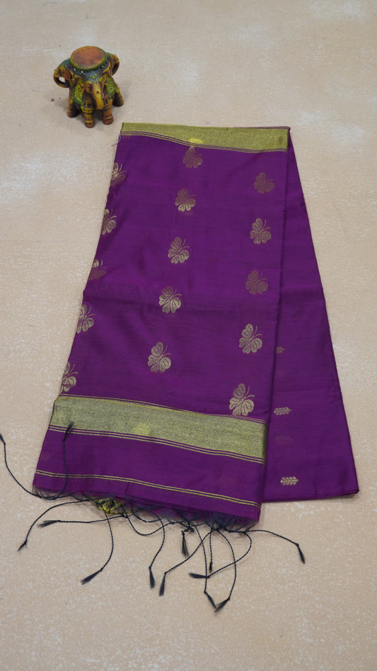 Maheswari Cotton Saree Butterfly Print- Purple