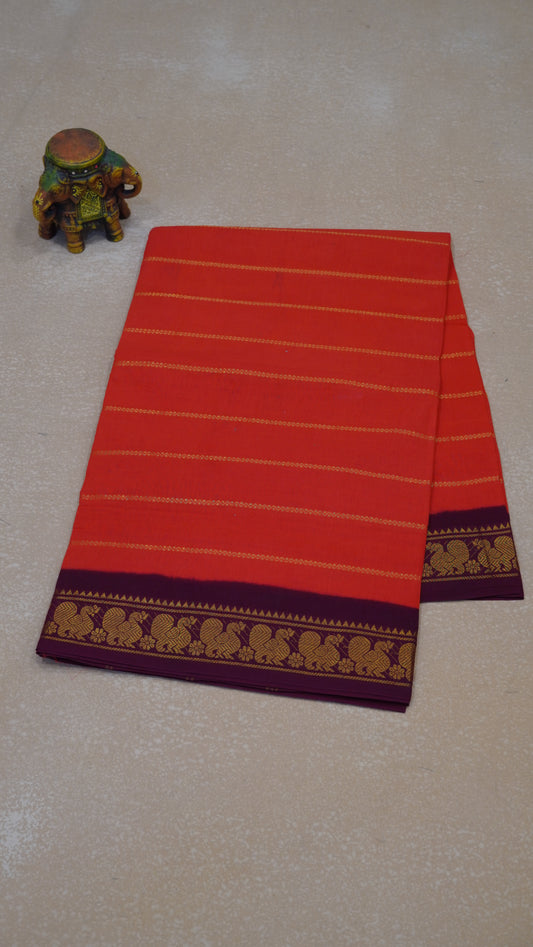 Sungudi Cotton Saree Checks Veldhari-Orange