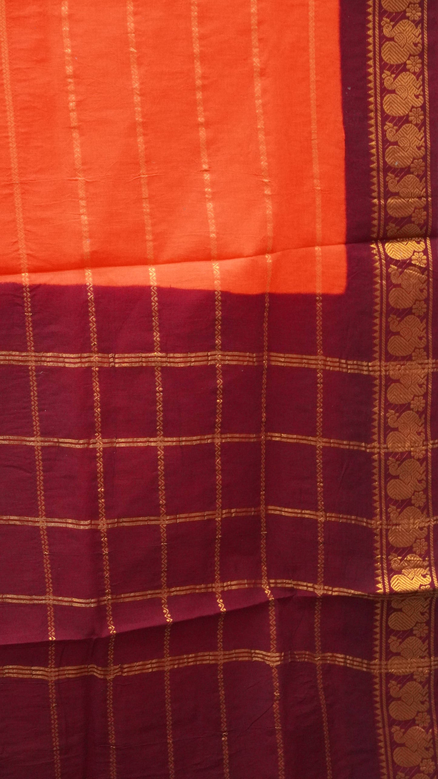 Sungudi Cotton Saree Checks Veldhari-Orange