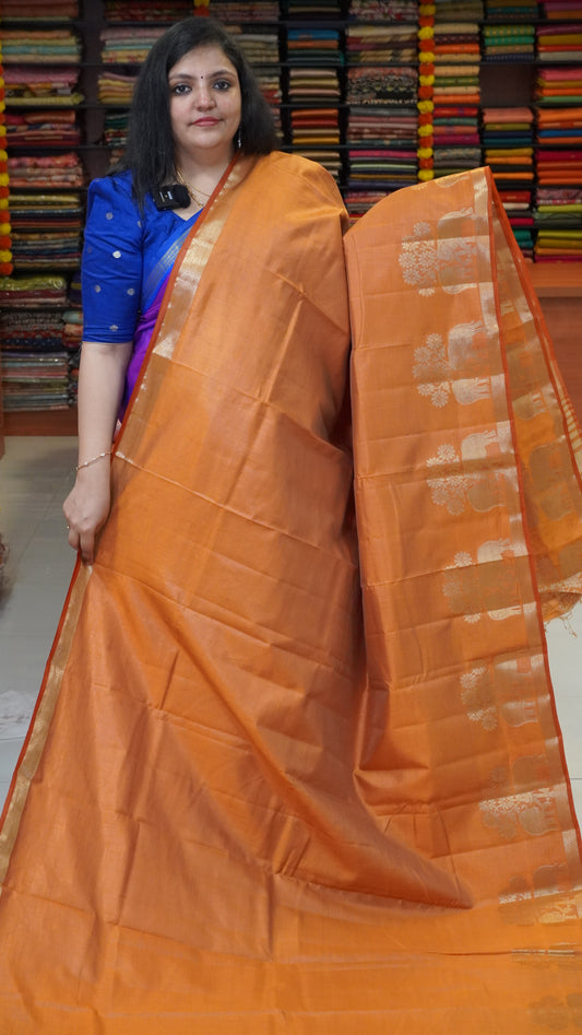 Semi Tussar Saree Elephant Print Honey