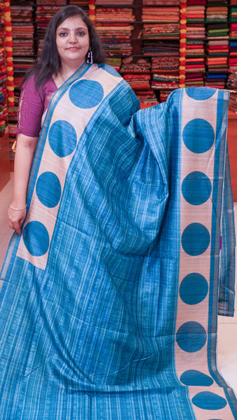 Gicha Tussar Saree Self Print Blue