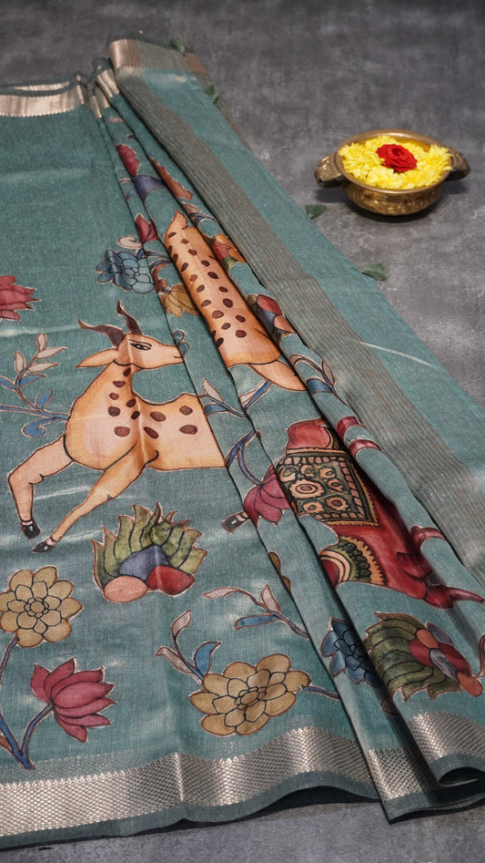 Chanderi Tissue Aplique Work Blue