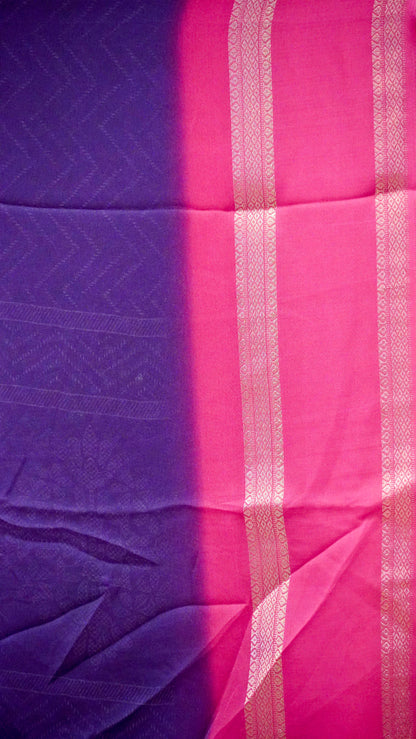 Shiffon Saree Arrow Print With Gap Zari Border Wine To Red