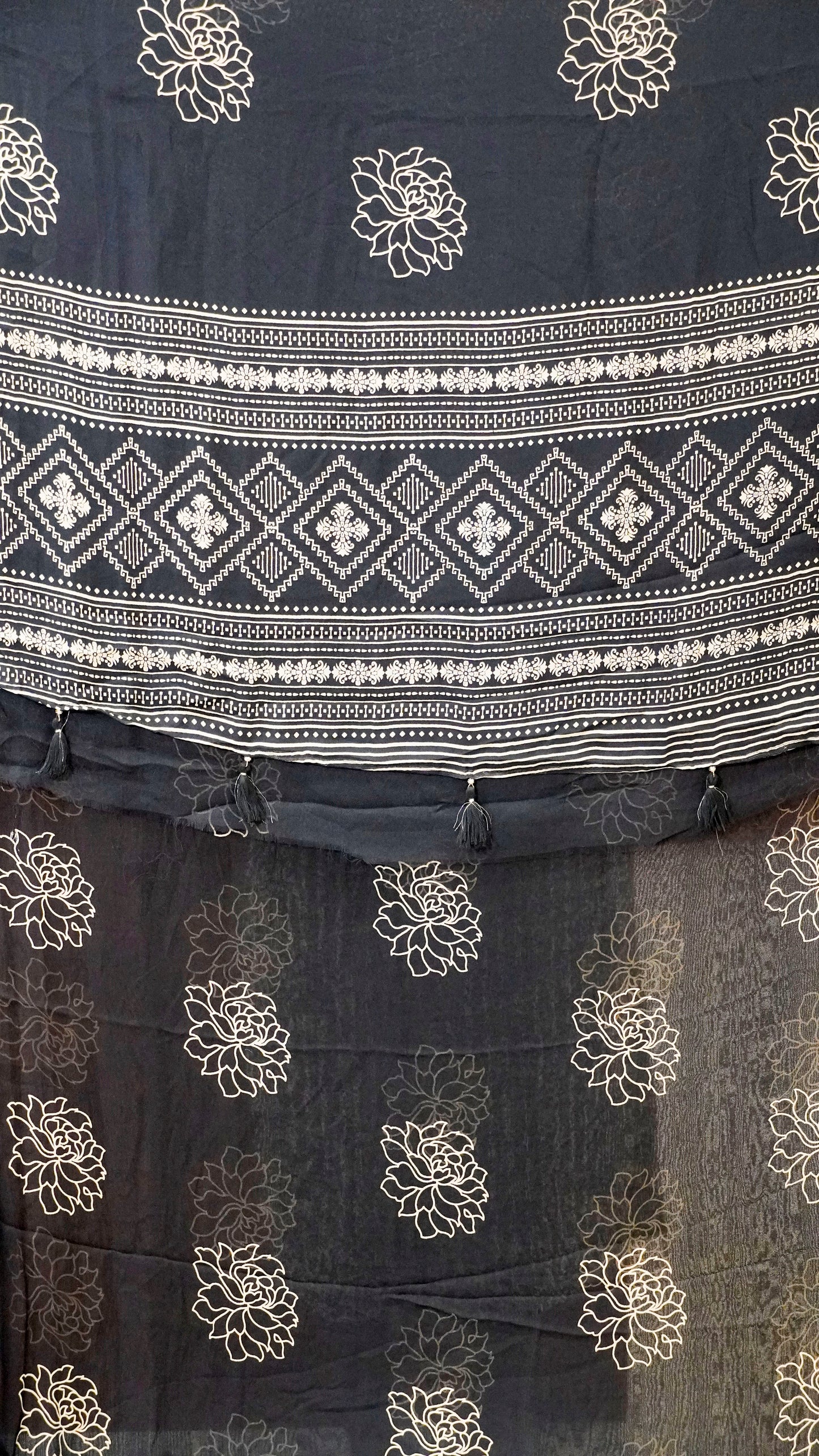 Shiffon Printed Saree Black With Zari Border