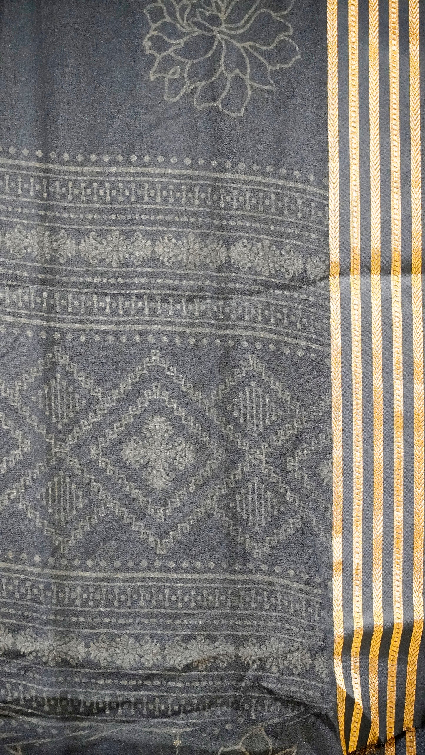 Shiffon Printed Saree Black With Zari Border