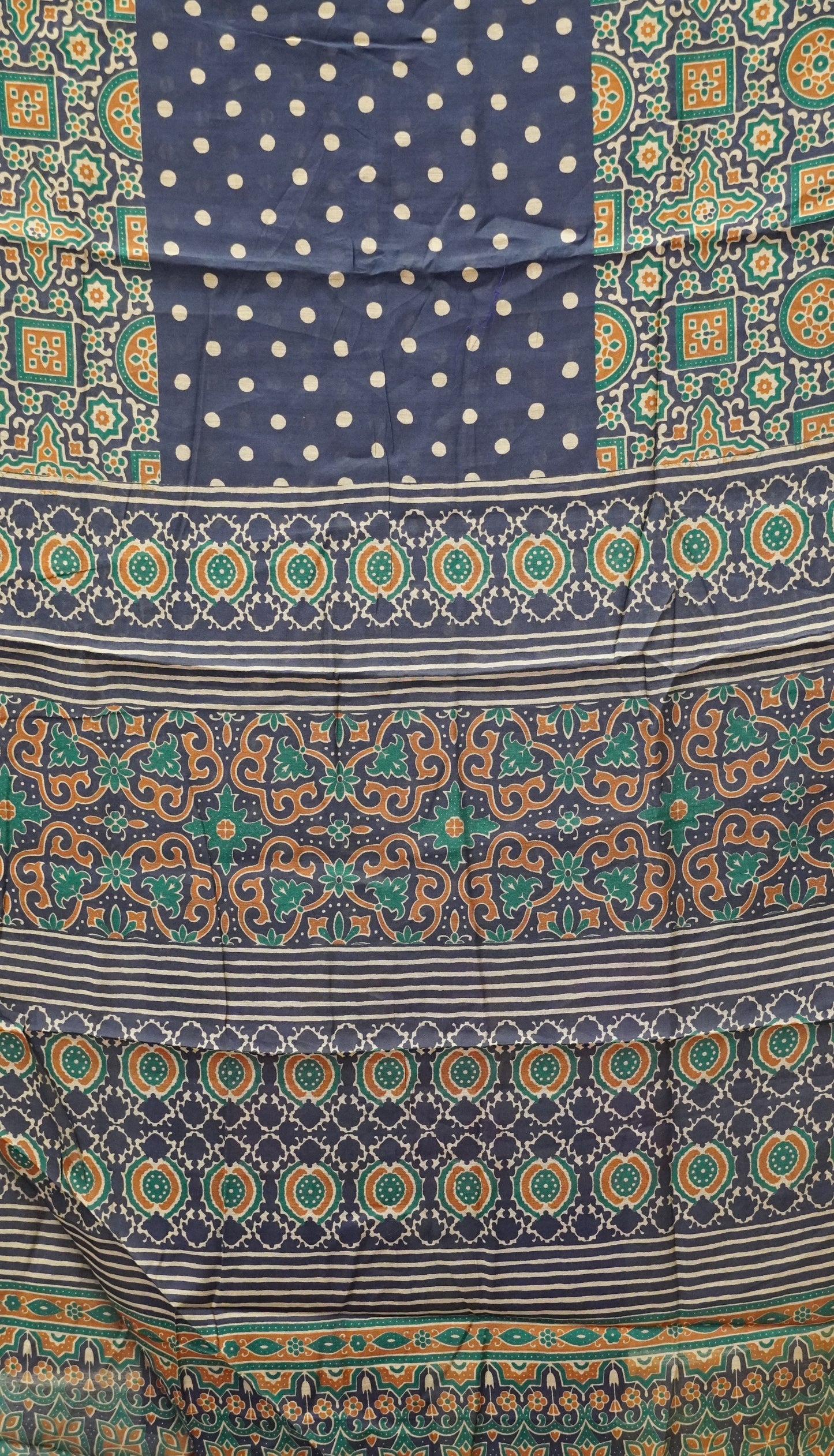 Malai Cotton Saree Ajrakh Border - Navy Blue