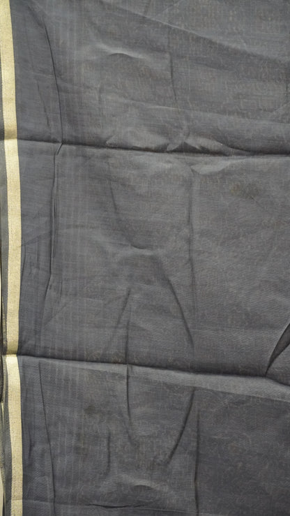 Malai Cotton Saree Ajrakh Border - Navy Blue